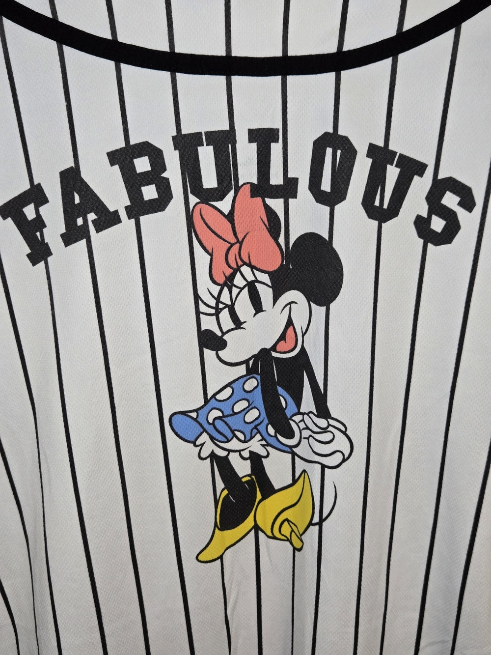 Disney Minnie Mouse Women’s Baseball Jersey Pinstripe Fabulous Button Front - Picture 4 of 5
